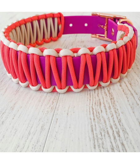 Collier NALA fuschia corde  crème rose