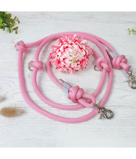 Laisse multiposition 3m rose pastel en corde