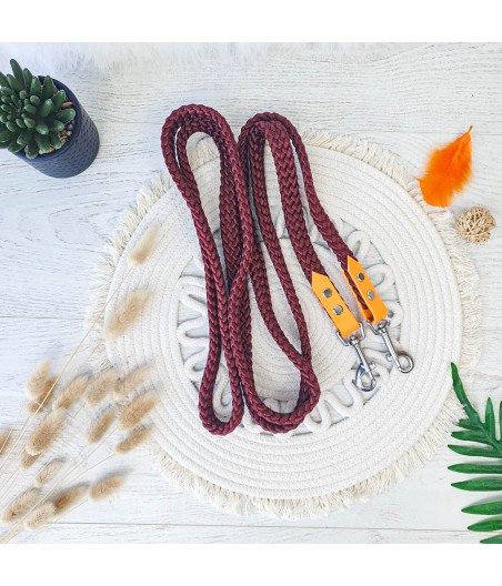 Rêne corde et biothane - aubergine 2m50