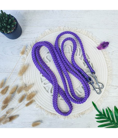 Rêne corde et biothane - violette 2m50